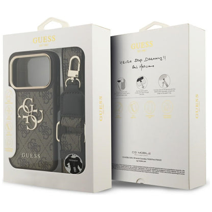 Guess 4G Big 4G Classic Logo Big Strap Metal Buttons Case for iPhone 17 Pro - Brown_8