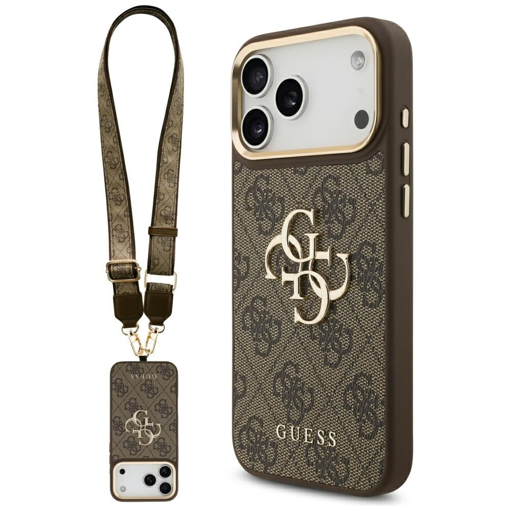 Guess 4G Big 4G Classic Logo Big Strap Metal Buttons Case for iPhone 17 Pro Max - Brown_0