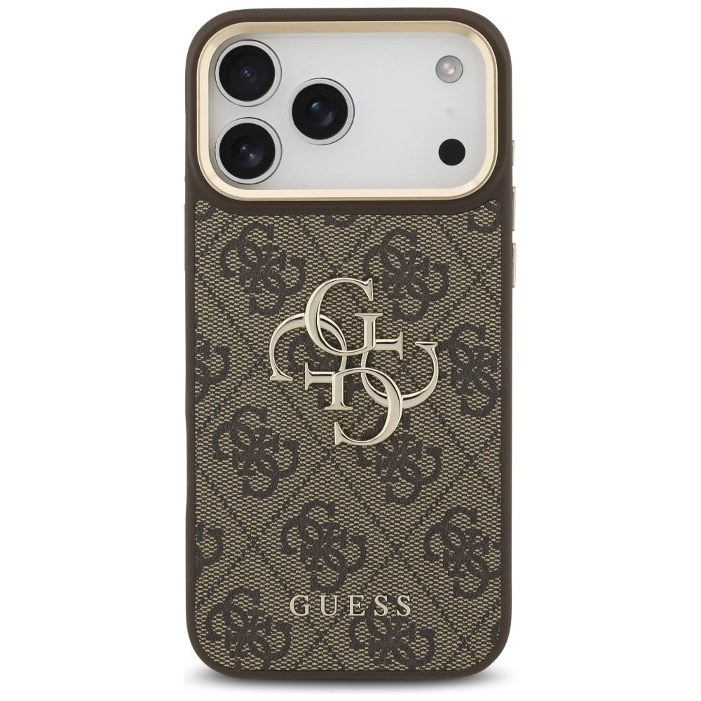 Guess 4G Big 4G Classic Logo Big Strap Metal Buttons Case for iPhone 17 Pro Max - Brown_2
