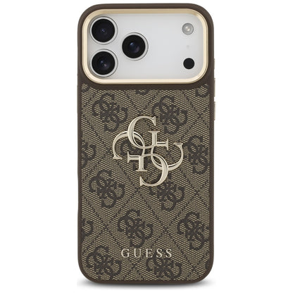 Guess 4G Big 4G Classic Logo Big Strap Metal Buttons Case for iPhone 17 Pro Max - Brown_2