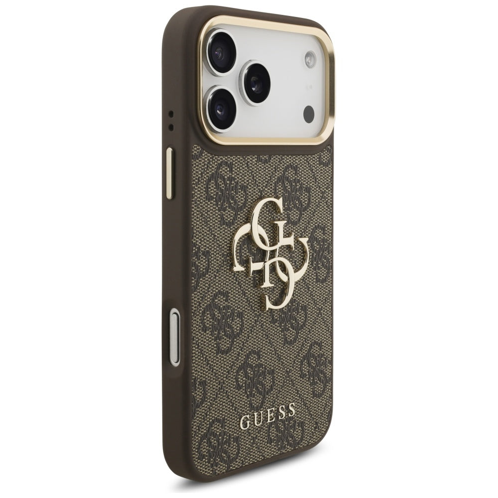 Guess 4G Big 4G Classic Logo Big Strap Metal Buttons Case for iPhone 17 Pro Max - Brown_3
