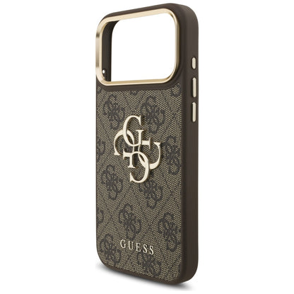 Guess 4G Big 4G Classic Logo Big Strap Metal Buttons Case for iPhone 17 Pro Max - Brown_5