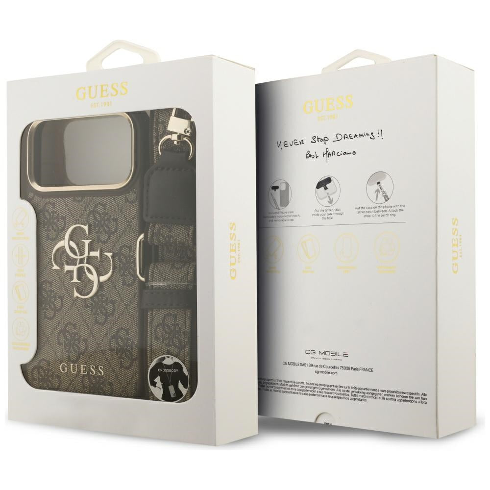 Guess 4G Big 4G Classic Logo Big Strap Metal Buttons Case for iPhone 17 Pro Max - Brown_8