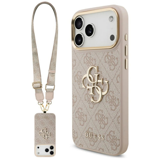 Guess 4G Big 4G Classic Logo Big Strap Metal Buttons Case for iPhone 17 Pro Max - Pink_0