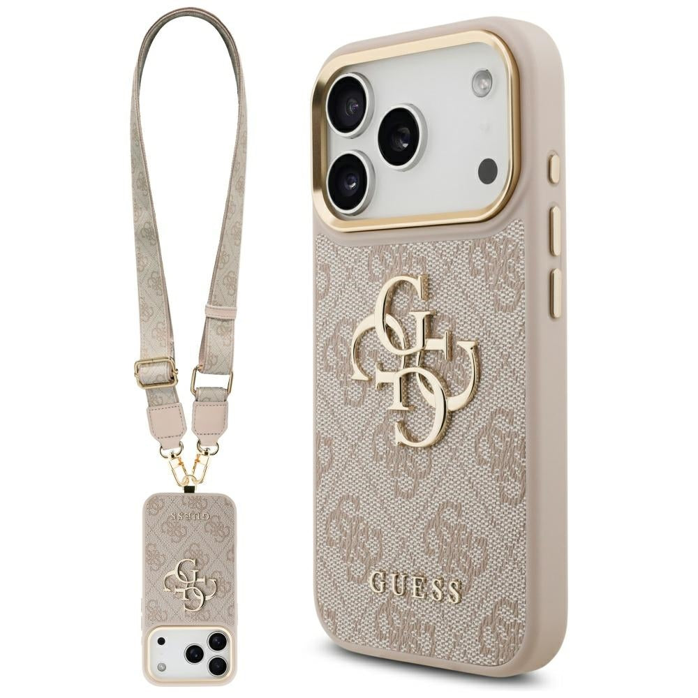 Guess 4G Big 4G Classic Logo Big Strap Metal Buttons Case for iPhone 17 Pro - Pink_0