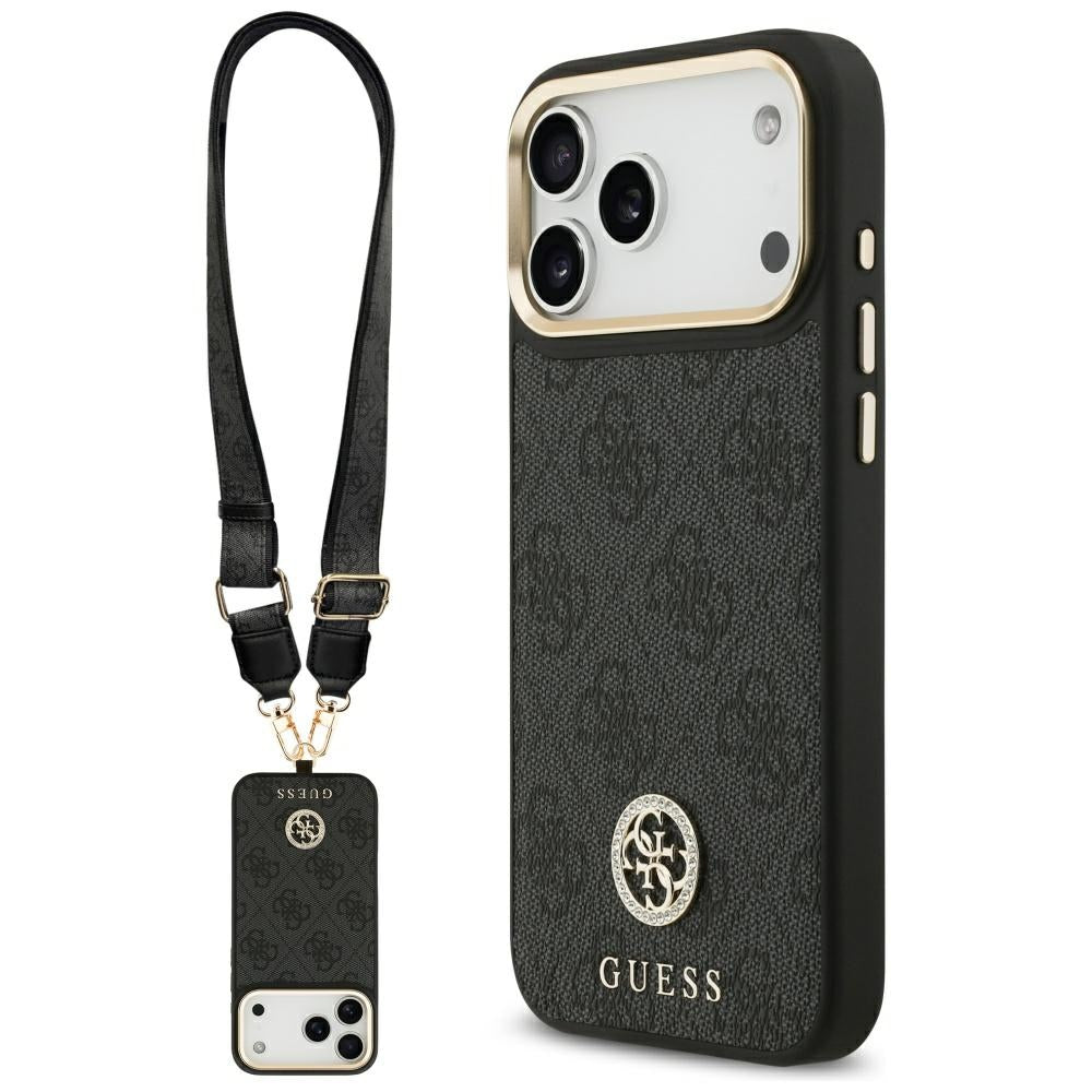 Guess 4G Srtass Logo &amp; Big Strap Metal Buttons MagSafe Case for iPhone 17 Pro Max - Black_0