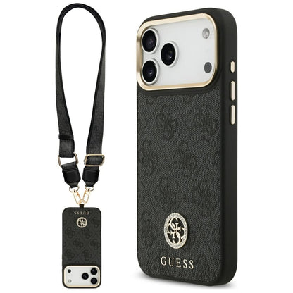 Guess 4G Srtass Logo &amp; Big Strap Metal Buttons MagSafe Case for iPhone 17 Pro Max - Black_0