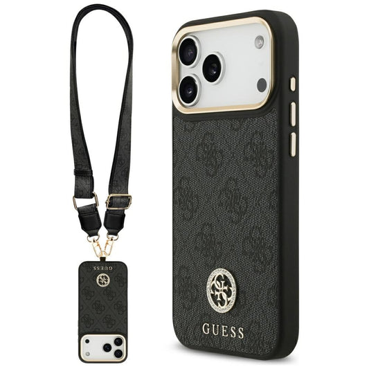 Guess 4G Srtass Logo &amp; Big Strap Metal Buttons MagSafe Case for iPhone 17 Pro Max - Black_0