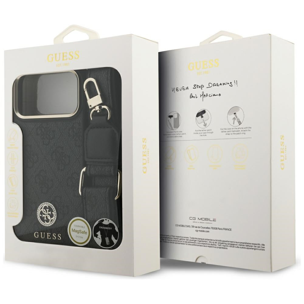 Guess 4G Srtass Logo &amp; Big Strap Metal Buttons MagSafe Case for iPhone 17 Pro Max - Black_8
