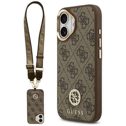 Guess 4G Strass Logo &amp; Big Strap Metal Buttons MagSafe Case for iPhone 17 - Brown_0