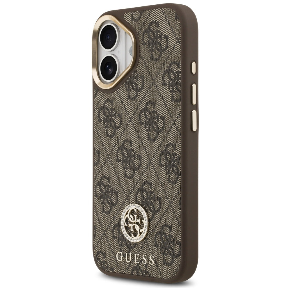 Guess 4G Strass Logo &amp; Big Strap Metal Buttons MagSafe Case for iPhone 17 - Brown_1