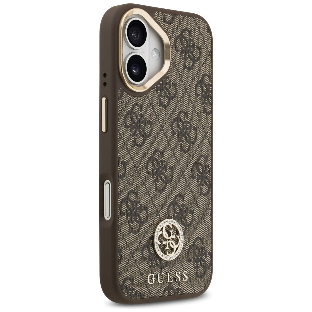 Guess 4G Strass Logo &amp; Big Strap Metal Buttons MagSafe Case for iPhone 17 - Brown_3