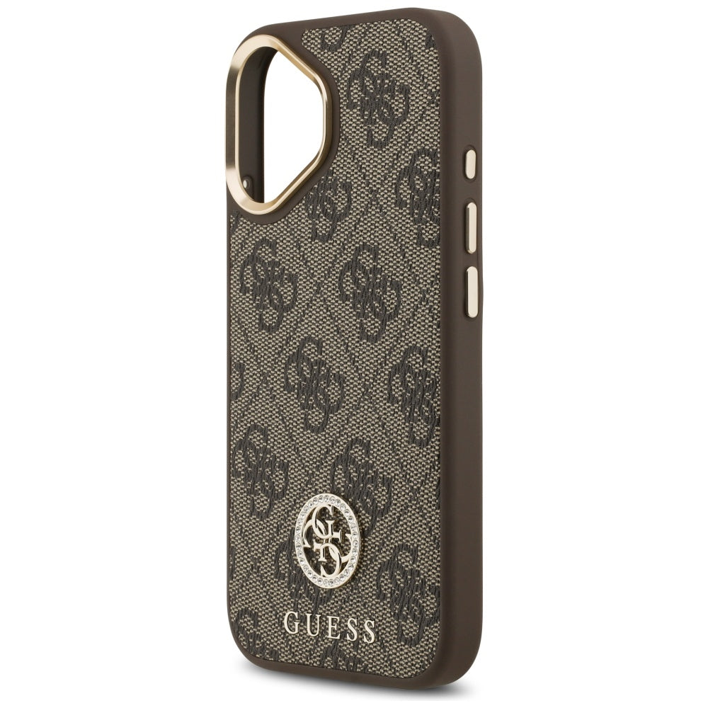 Guess 4G Strass Logo &amp; Big Strap Metal Buttons MagSafe Case for iPhone 17 - Brown_5