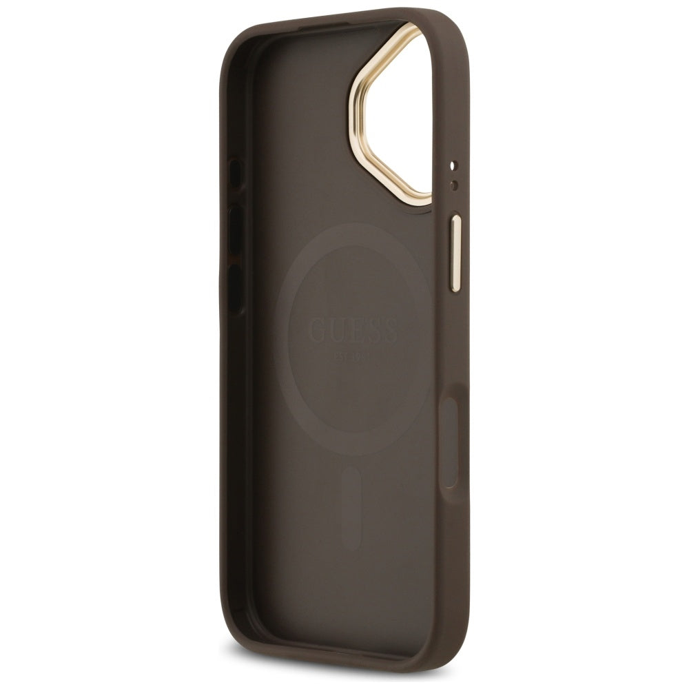 Guess 4G Strass Logo &amp; Big Strap Metal Buttons MagSafe Case for iPhone 17 - Brown_6
