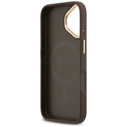 Guess 4G Strass Logo &amp; Big Strap Metal Buttons MagSafe Case for iPhone 17 - Brown_6