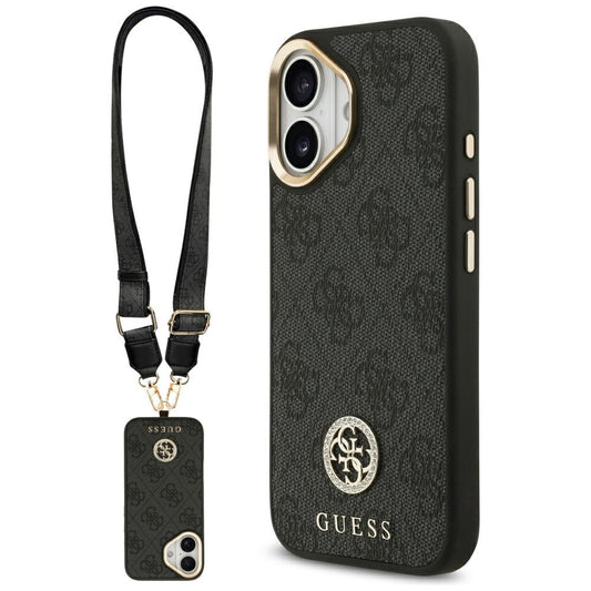 Guess 4G Strass Logo &amp; Big Strap Metal Buttons MagSafe Case for iPhone 17 - Black_0
