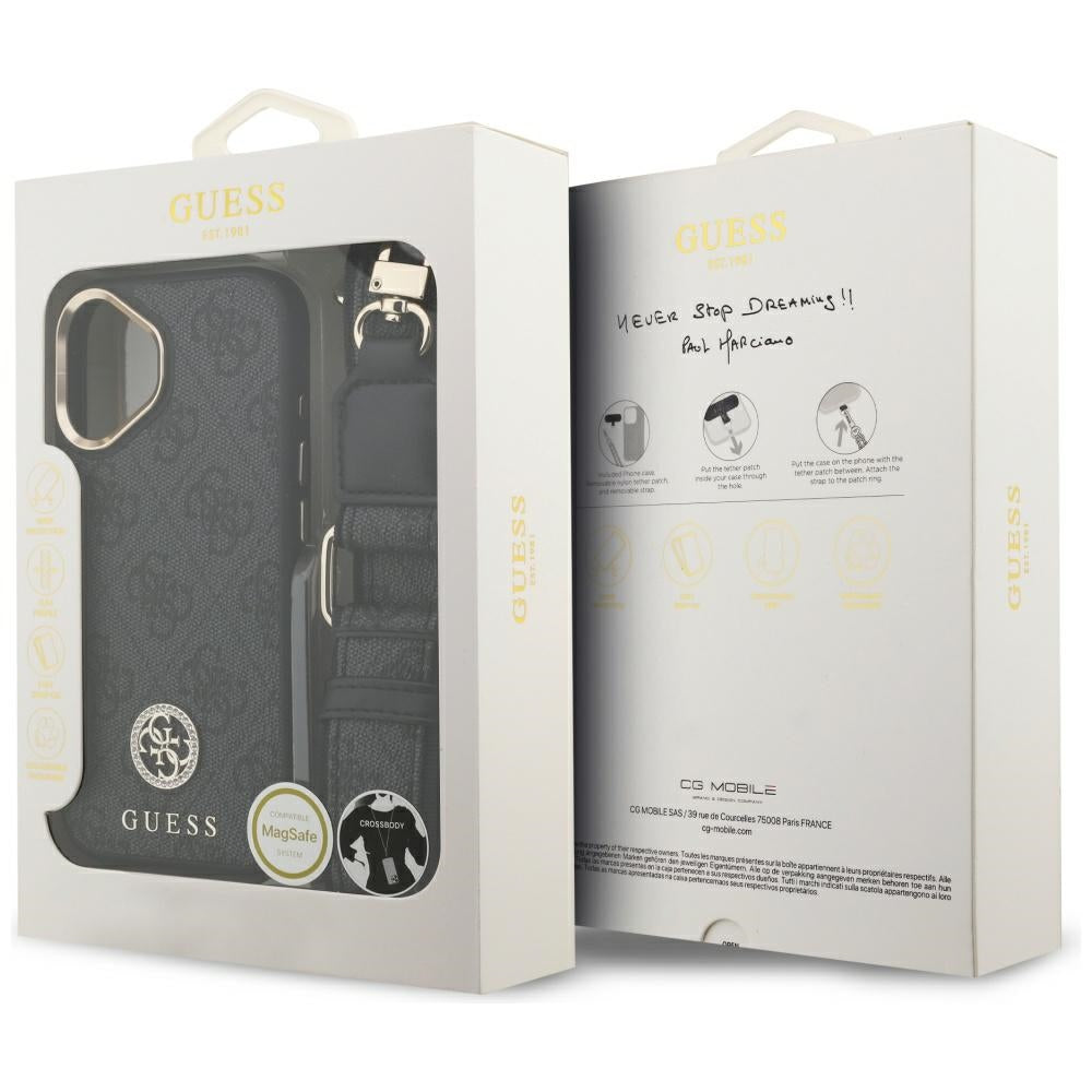 Guess 4G Strass Logo &amp; Big Strap Metal Buttons MagSafe Case for iPhone 17 - Black_8
