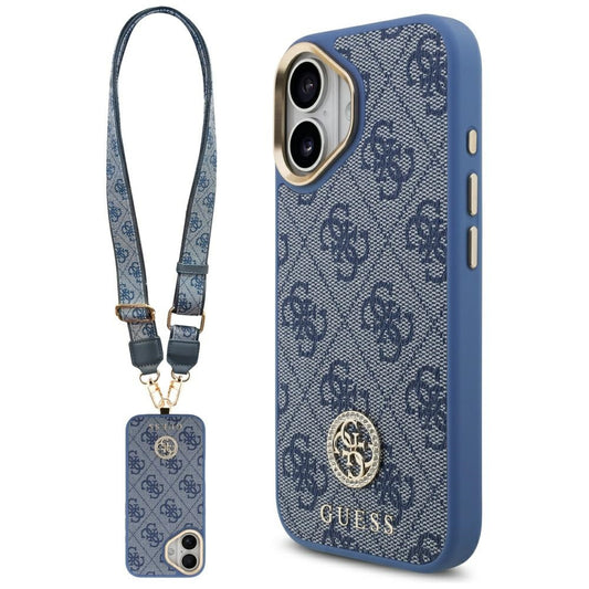 Guess 4G Strass Logo &amp; Big Strap Metal Buttons MagSafe Case for iPhone 17 - Blue_0