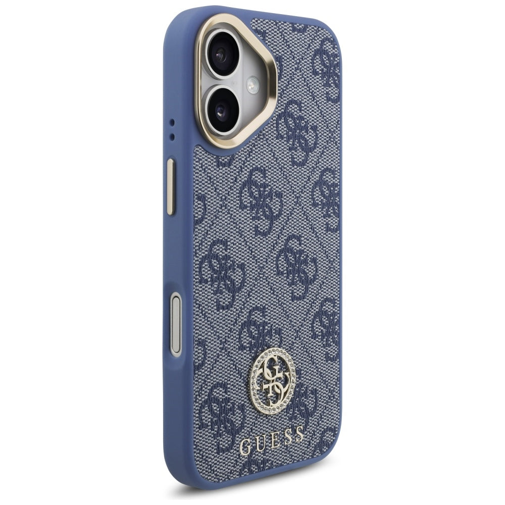 Guess 4G Strass Logo &amp; Big Strap Metal Buttons MagSafe Case for iPhone 17 - Blue_3
