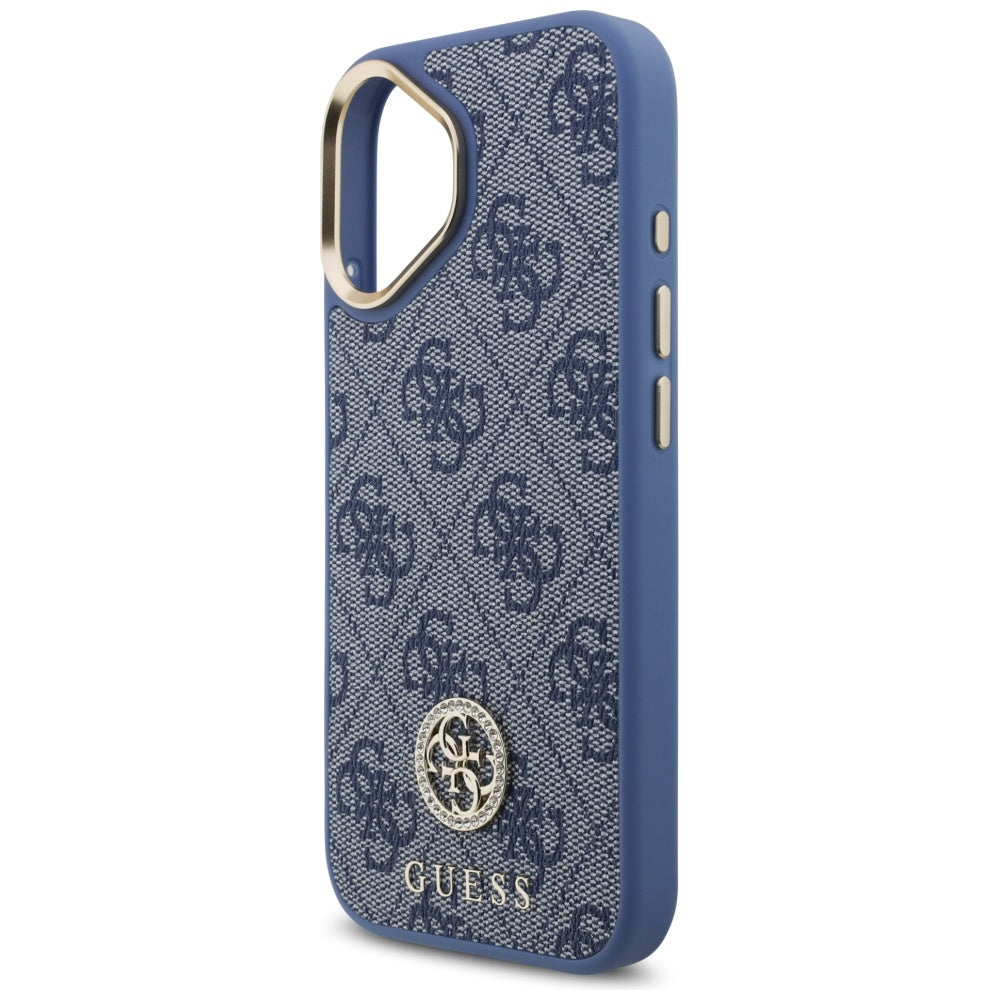 Guess 4G Strass Logo &amp; Big Strap Metal Buttons MagSafe Case for iPhone 17 - Blue_5