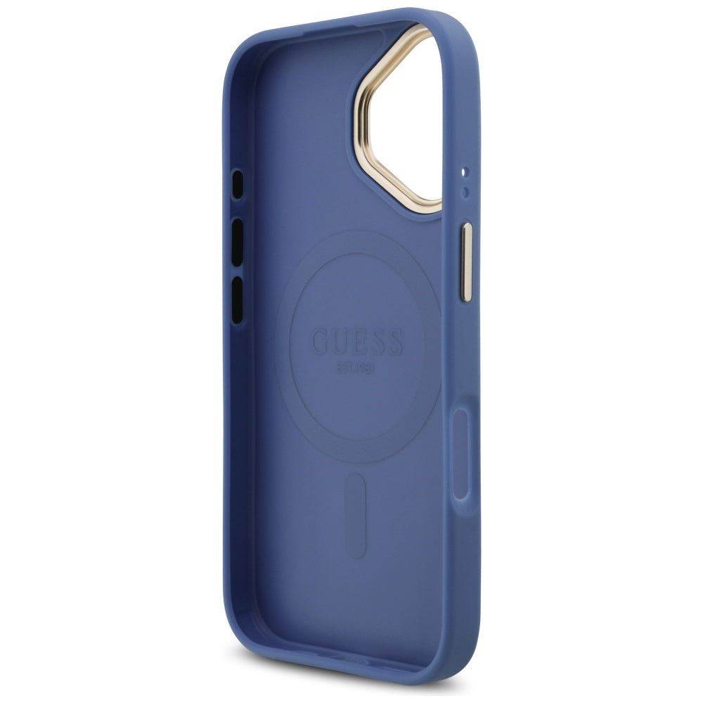 Guess 4G Strass Logo &amp; Big Strap Metal Buttons MagSafe Case for iPhone 17 - Blue_6