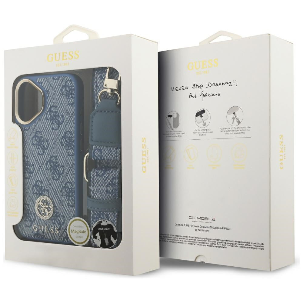 Guess 4G Strass Logo &amp; Big Strap Metal Buttons MagSafe Case for iPhone 17 - Blue_8