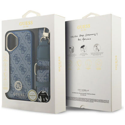 Guess 4G Strass Logo &amp; Big Strap Metal Buttons MagSafe Case for iPhone 17 - Blue_8