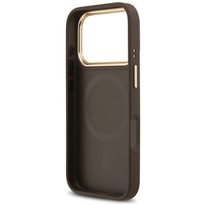 Guess 4G Strass Logo &amp; Big Strap Metal Buttons MagSafe Case for iPhone 17 Pro - Brown_6