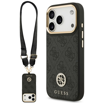 Guess 4G Strass Logo &amp; Big Strap Metal Buttons MagSafe Case for iPhone 17 Pro - Black_0