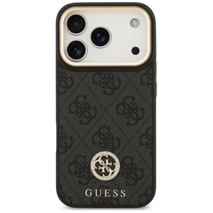 Guess 4G Strass Logo &amp; Big Strap Metal Buttons MagSafe Case for iPhone 17 Pro - Black_2