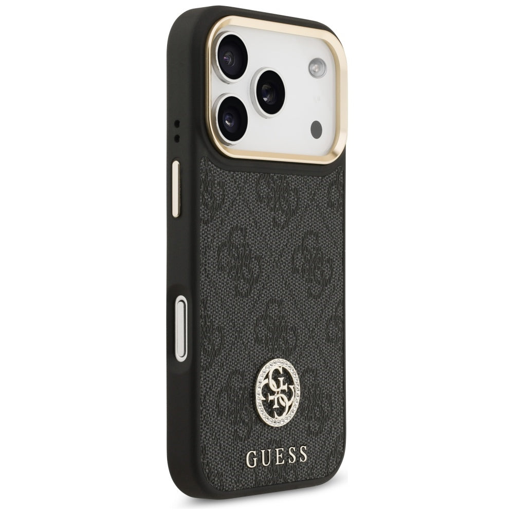 Guess 4G Strass Logo &amp; Big Strap Metal Buttons MagSafe Case for iPhone 17 Pro - Black_3