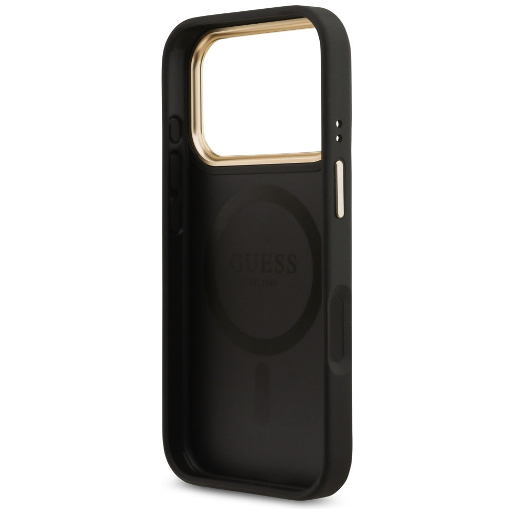 Guess 4G Strass Logo &amp; Big Strap Metal Buttons MagSafe Case for iPhone 17 Pro - Black_6