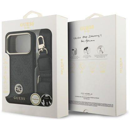 Guess 4G Strass Logo &amp; Big Strap Metal Buttons MagSafe Case for iPhone 17 Pro - Black_8