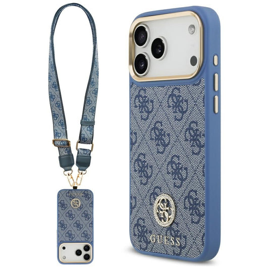 Guess 4G Strass Logo &amp; Big Strap Metal Buttons MagSafe Case for iPhone 17 Pro Max - Blue_0