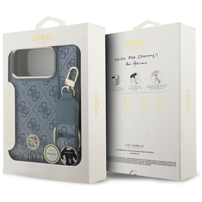 Guess 4G Strass Logo &amp; Big Strap Metal Buttons MagSafe Case for iPhone 17 Pro Max - Blue_8