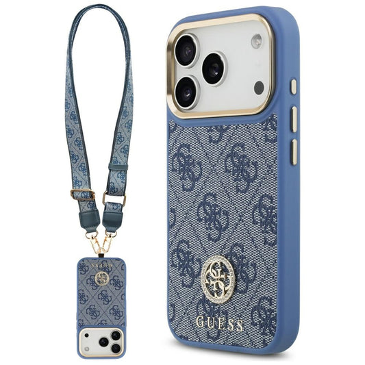 Guess 4G Strass Logo &amp; Big Strap Metal Buttons MagSafe Case for iPhone 17 Pro - Blue_0