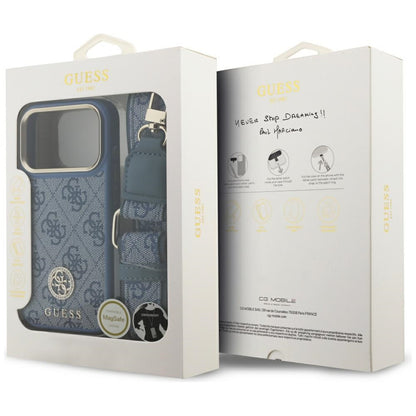 Guess 4G Strass Logo &amp; Big Strap Metal Buttons MagSafe Case for iPhone 17 Pro - Blue_8