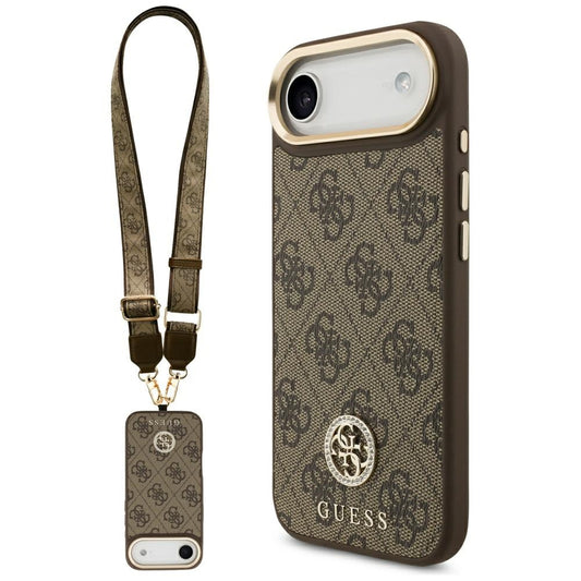 Guess 4G Strass Logo &amp; Big Strap Metal Buttons MagSafe Case for iPhone Air - Brown_0