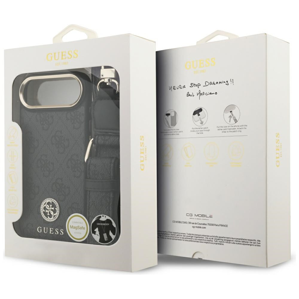Guess 4G Strass Logo &amp; Big Strap Metal Buttons MagSafe Case for iPhone Air - Black_8