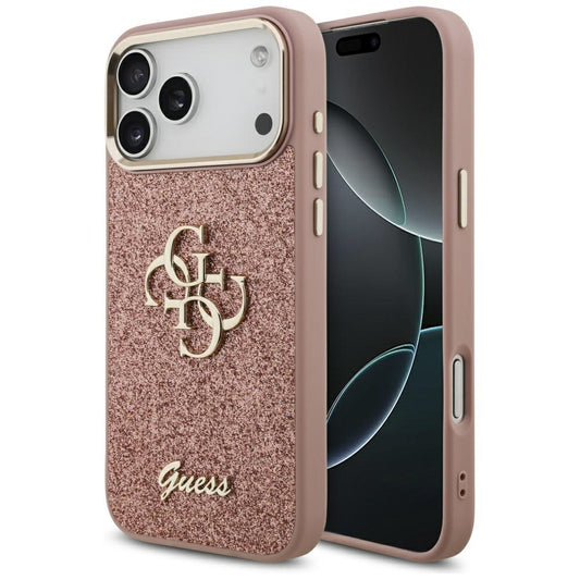 Guess Fixed Glitter Big 4G Metal Frame Case for iPhone 17 Pro Max - Pink_0