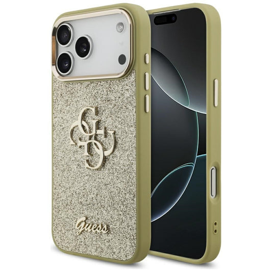 Guess Fixed Glitter Big 4G Metal Frame case for iPhone 17 Pro Max - gold_0