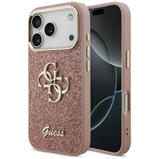 Guess Fixed Glitter Big 4G Metal Frame Case for iPhone 17 Pro - Pink_0