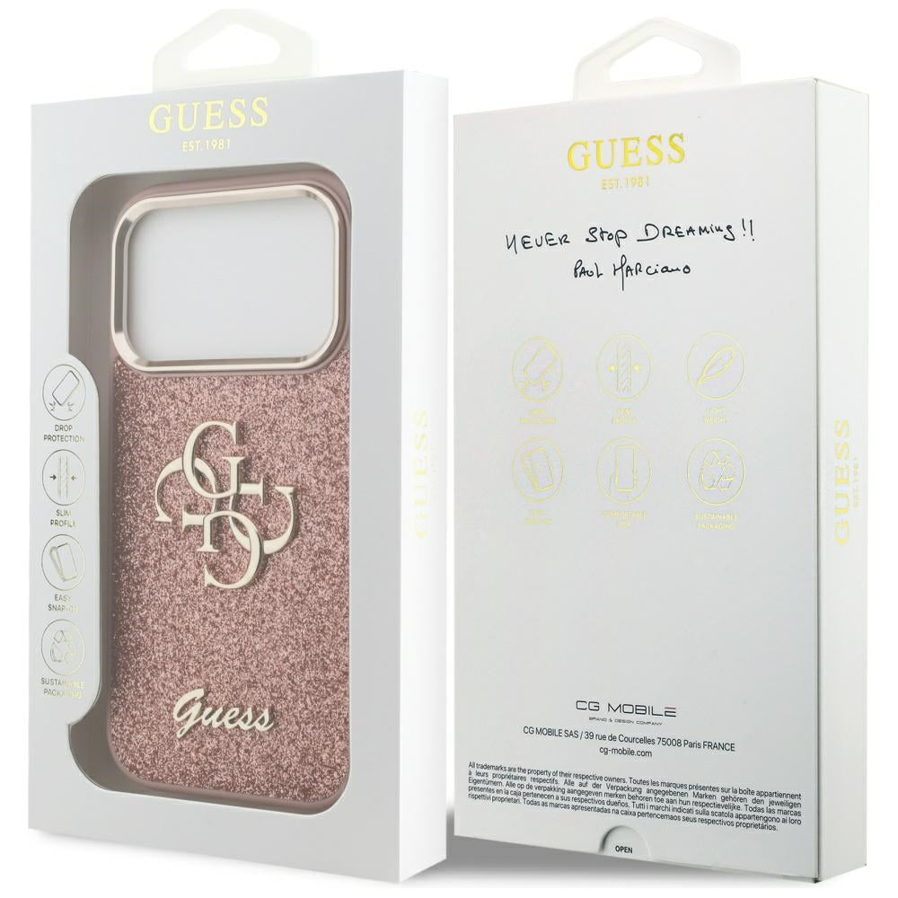 Guess Fixed Glitter Big 4G Metal Frame Case for iPhone 17 Pro - Pink_7