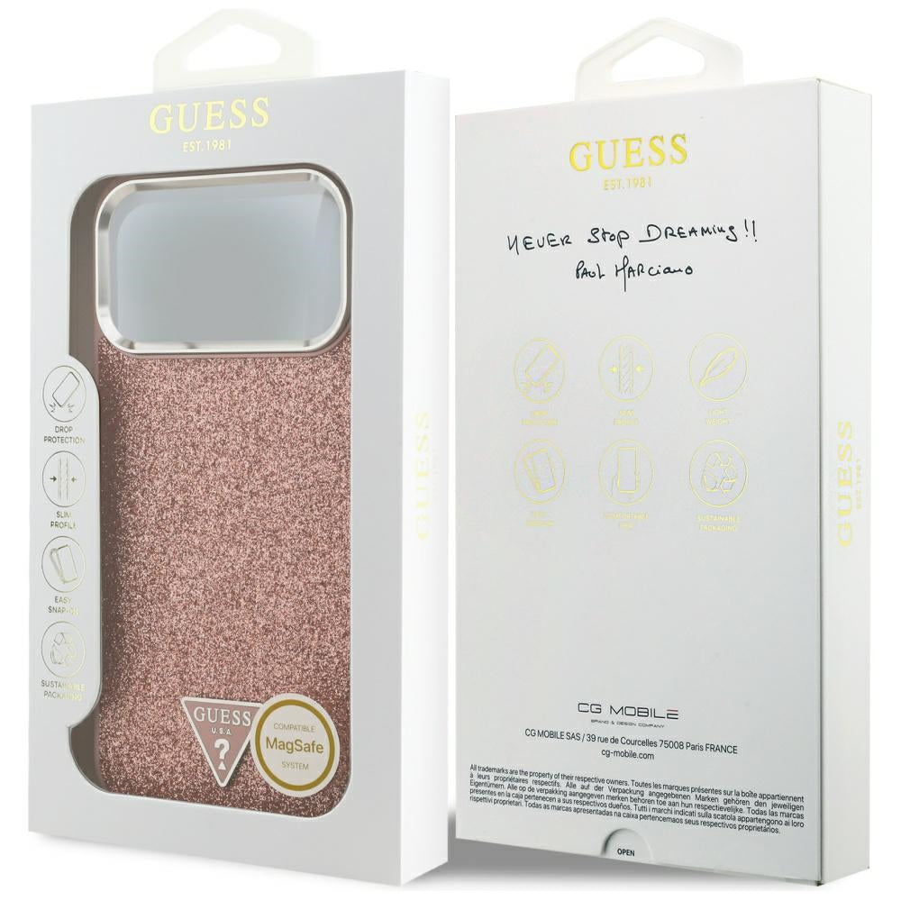 Guess Glitter Triangle Logo MagSafe Case for iPhone 17 Pro Max - Pink_7
