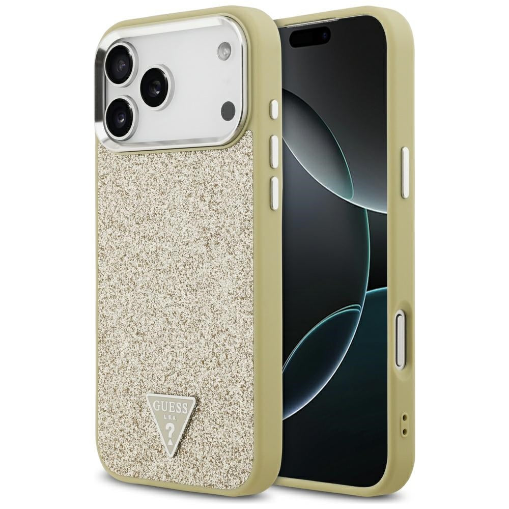 Guess Glitter Triangle Logo MagSafe Case for iPhone 17 Pro Max - Gold_0