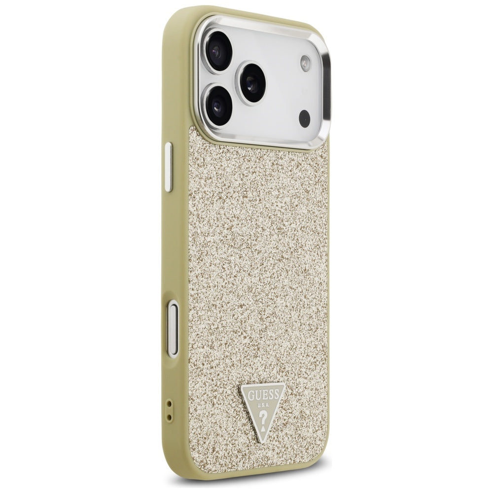 Guess Glitter Triangle Logo MagSafe Case for iPhone 17 Pro Max - Gold_3