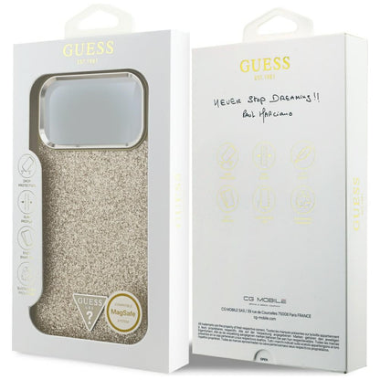 Guess Glitter Triangle Logo MagSafe Case for iPhone 17 Pro Max - Gold_7