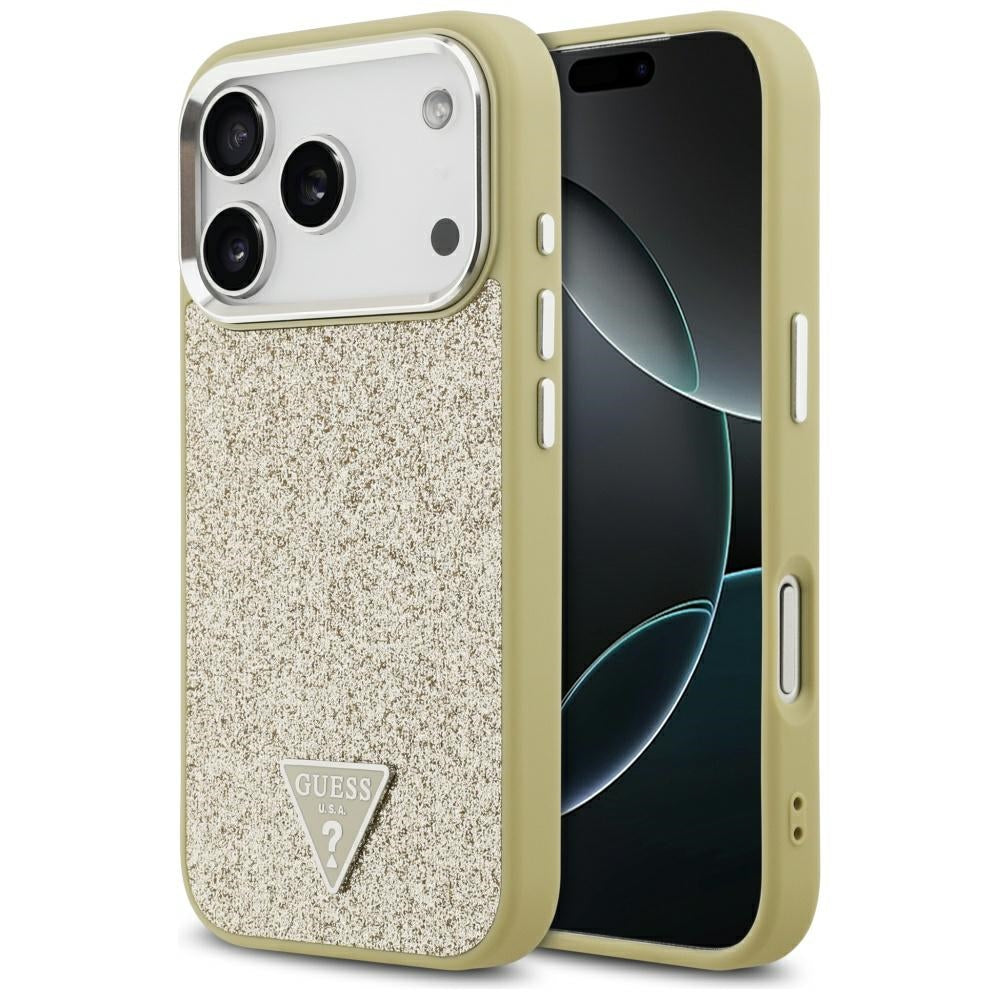 Guess Glitter Triangle Logo MagSafe Case for iPhone 17 Pro - Gold_0