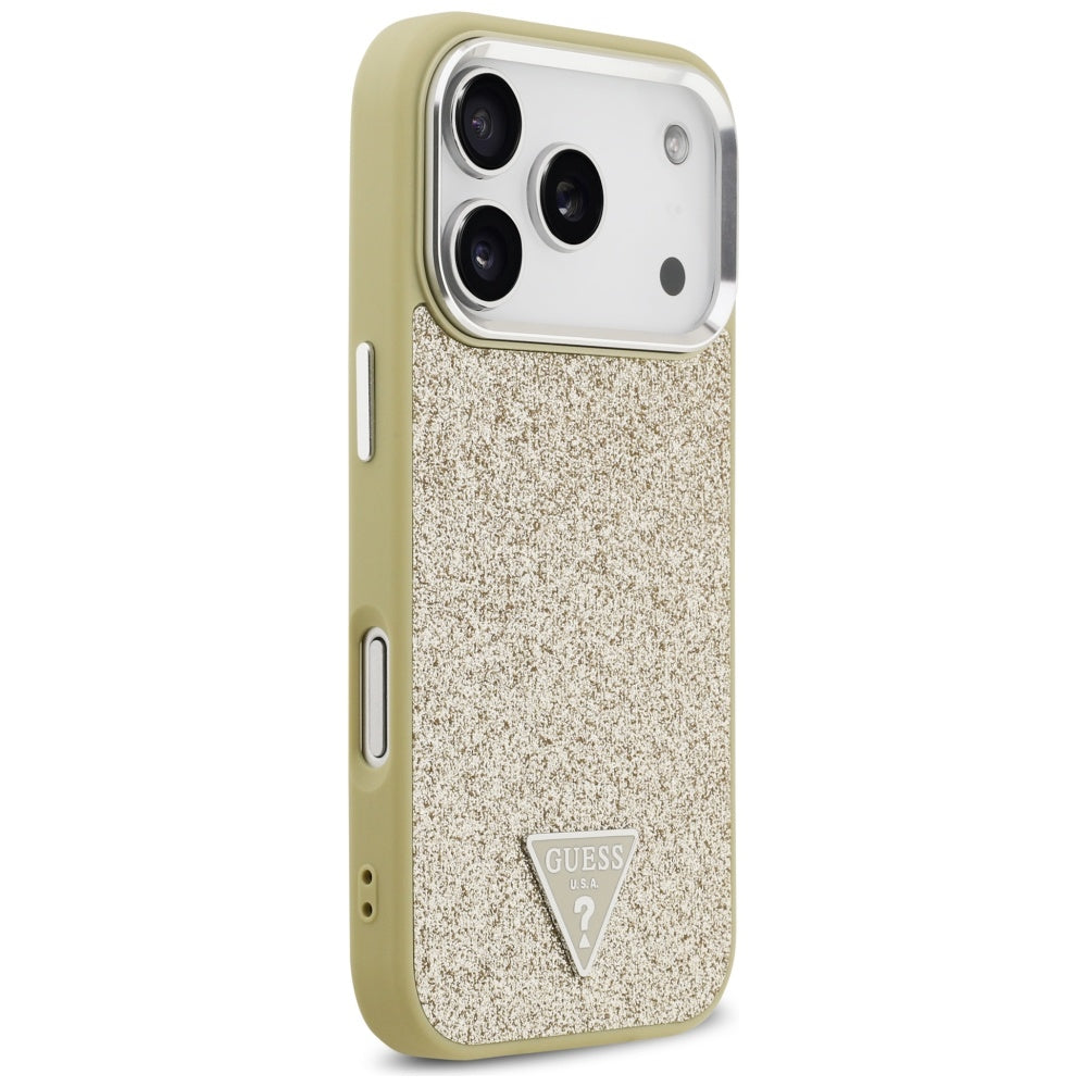 Guess Glitter Triangle Logo MagSafe Case for iPhone 17 Pro - Gold_3