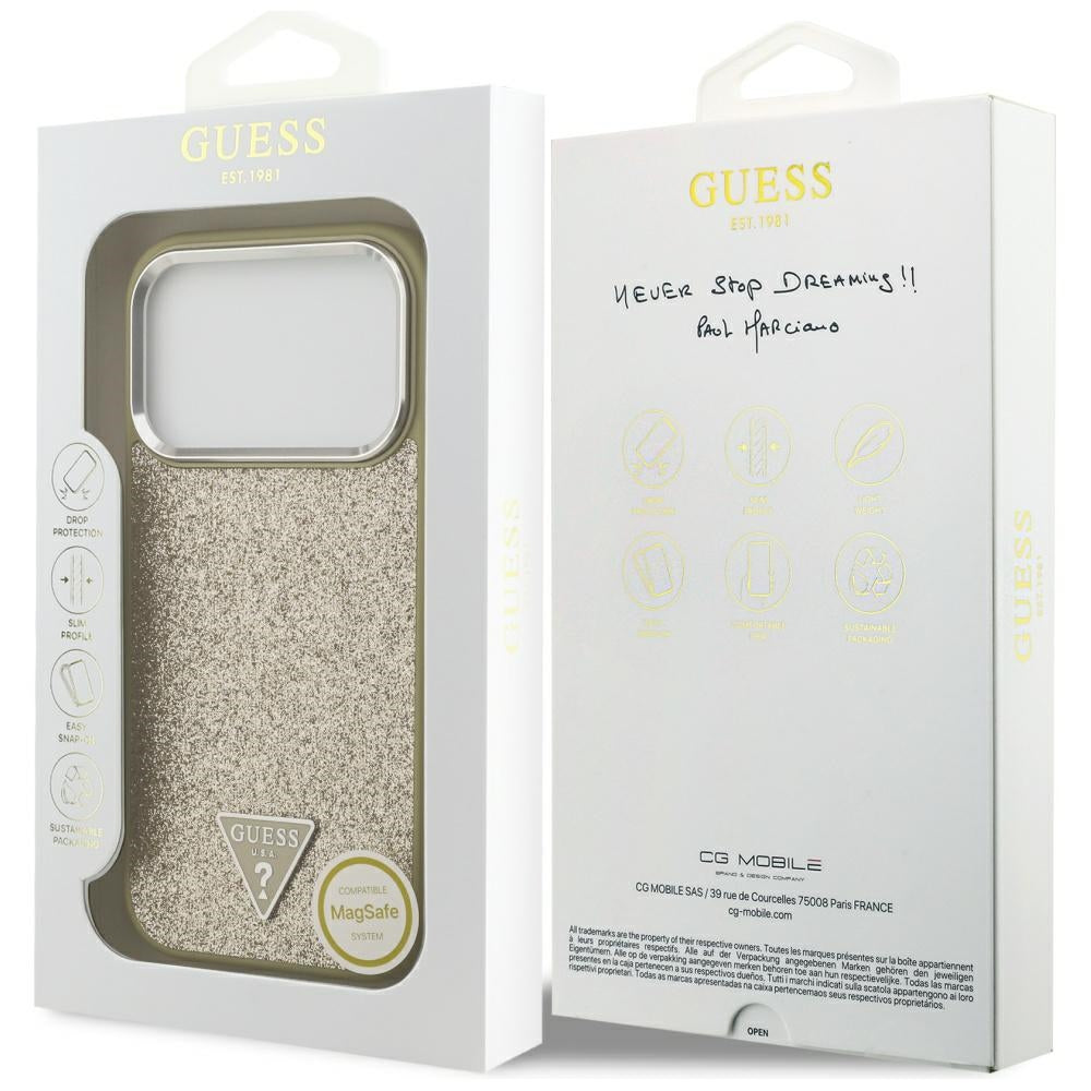 Guess Glitter Triangle Logo MagSafe Case for iPhone 17 Pro - Gold_7